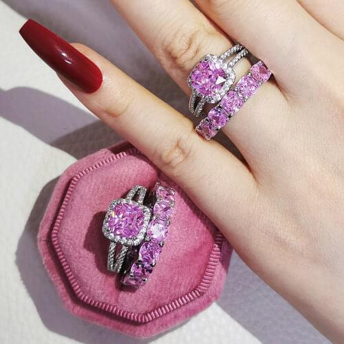 2021 New 925 Sterling Silver Cushion Cut Finger Ring Sets For Women Jewelry Pure Wedding Engagement Rings Personalized R6245