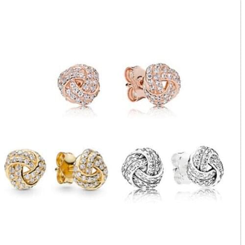 100% 925 sterling silver rose gold shiny triangle concentric knot Pandora earrings