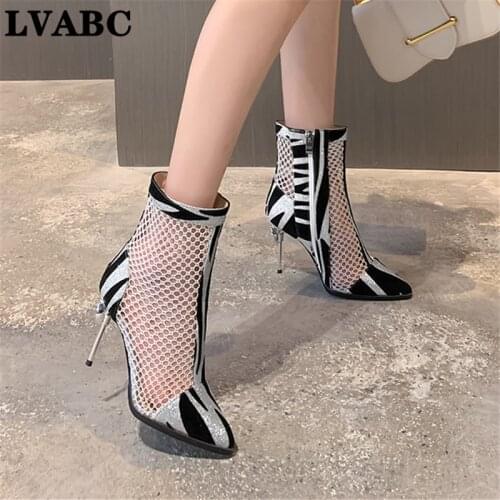2020 new ankle boots women crystal hollow out summer boots sexy stiletto high heel party prom shoes ladies big size 35-42