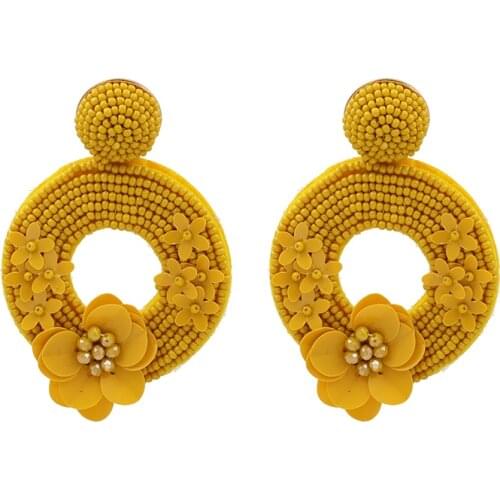 2020 New Handmade Beaded Big Drop Earrings Women Hollow Round Geometric Statement Long Earring Jewelry Femme Boho Ethnic Earring