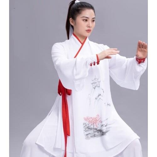2020 Tai Chi Clothing Martial Arts Suit Kungfu Uniform Taiji Clothes Qigong Costume Print Women White Tai Chi Uniform TA2320