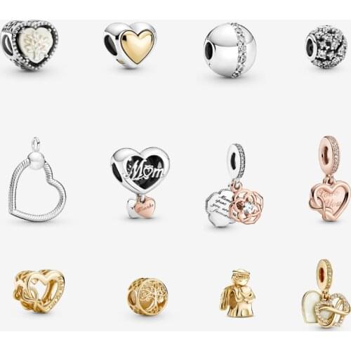 2021 Two-Tone Mum 925 Sterling silver Mother Love Pack Dangle Charm Fit Original Pandora Bracelet For Mothers Day DIY Jewelry