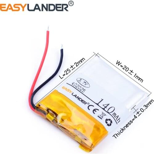 3.7V lithium polymer battery 402025 042025 140mah MP3 MP4 MP5 recorder registrar mp3 player