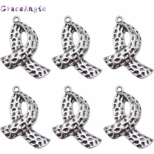 6pcs/lot Breast Cancer Symbol Charms 34*24mm Alloy Dangle Earrings Neklace Pendant Vintage Bracelet Jewelry Finding