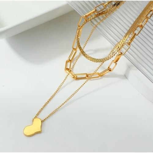 AENSOA Punk Rock Heart Pendant Necklace Hip Hop Fashion Multilayer Necklaces for Women Girl Accessories Party Nightclub Jewelry