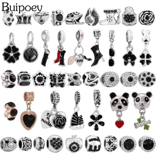 Buipoey Black High Heels And Wallet Pendant Heart Panda Beaded Sunglasses Charm Fit Charms Bracelets DIY Necklace Accessories