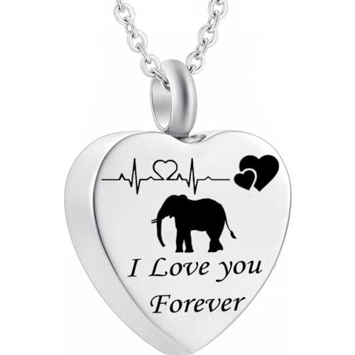 Stainless Steel Heart Necklace Memorial Jewelry Cremation Urn Ashes Elephant Pendant Unisex Keepsake Memorial Charms Pendant