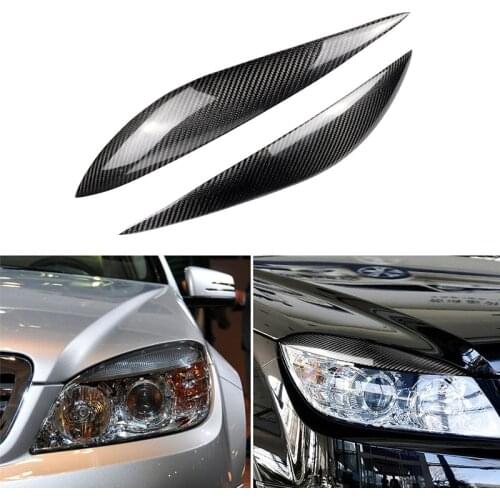 Real Carbon Fiber Headlight Eyelid Eyebrow Cover For Mercedes-Benz C-Class W204 C180 C200 C260 C300 C350 2008-2011 Car Stickers