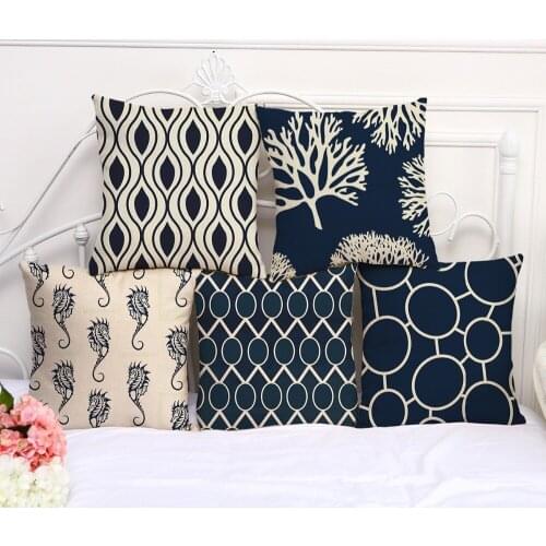 Decorative Pillow Cushion Case Geometric coral Hippocampus Pillowcase 17.5 Inch Cotton Linen Chair Seat Throw Pillow Cover S1023
