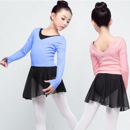 2021 Kid Costumes Girls Dance Leotard Autumn Winter V-Neck High Waist Ballet Sweater Child Warm-up Tops