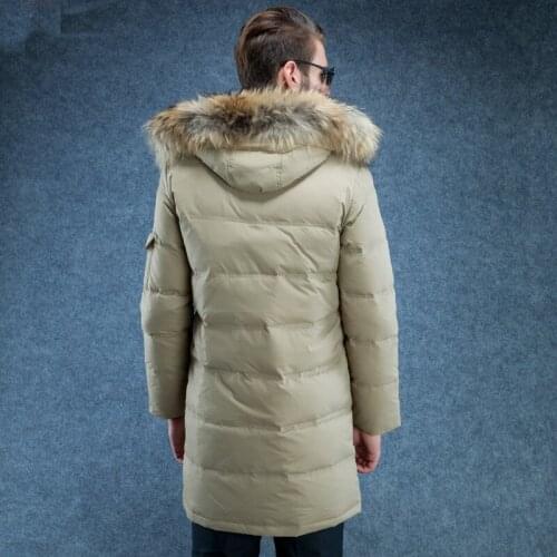Men Jacket Winter Duck Down Jacket Men 2020 Slim Long Thick Down Jacket Hood Natural Raccoon Fur Collar Coat Plus Size HJ550