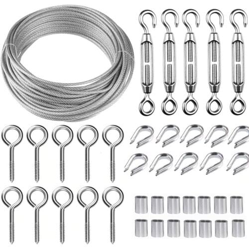 40Pcs Garden Wire Cable Railing Wire Fence Roll Kits 30M PVC Coated Heavy Duty 304 Stainless Steel Cable Rope