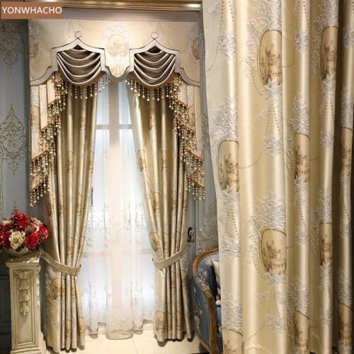Custom curtains noble Elegant European high quality Jacquard thick cloth blackout curtain tulle valance drape B655