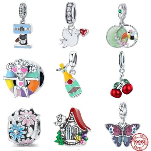 Hot Sale Cherry Peace Dove Flower Summer Girl Fit Pandora Original Bracelet Charm Beads For Fashion Women DIY Jewelry