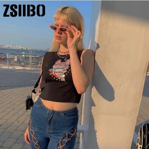 Grunge Punk Black Vests Y2K Sleevekess O-neck Cute Baby Tanks Mall Goth Outfits E-girl Tops clothes vintage ins Graphic Printing