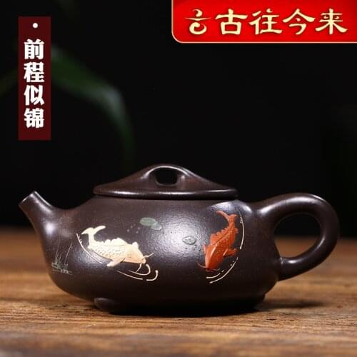 Yixing authentic purple clay teapot pure handmade teapot large capacity tea set family career like ladle teapot