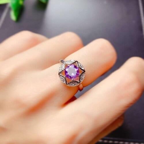 Birthstone ring 925 silver ring purple Amethyst gemstone ring women ring purle gem ring round gem ring love date birthday gift