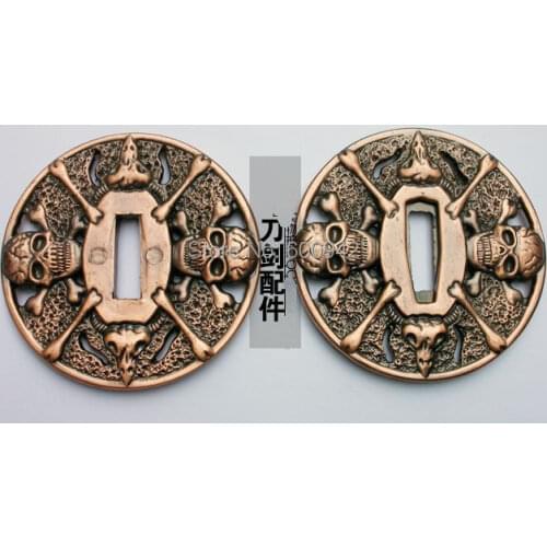 Forged Accessory -Tsuba Fitting For Katana Saber sword Samurai Blade deaths-head