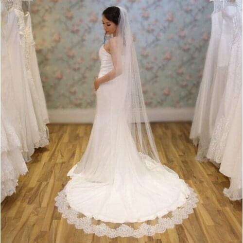 Cathedral lace veil, single-layer white wedding veil, ivory lace veil, 3M long bridal lace veil