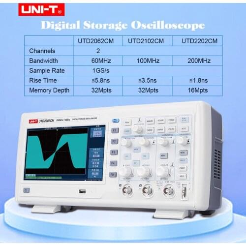 UNI-T UTD2062CM 2102CM 2202CM 100-240V Multi-functional Digital Storage Oscilloscope Switchable Probes 2 channels 1GS/s with USB