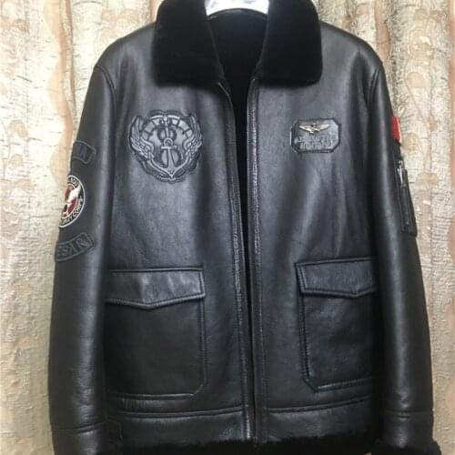 Winter Thickened Sheepskin Mens Jacket Lamb Fur Genuine Leather Coat Men Short Air Force Motorcycle Fur Leather Clothing 5XL