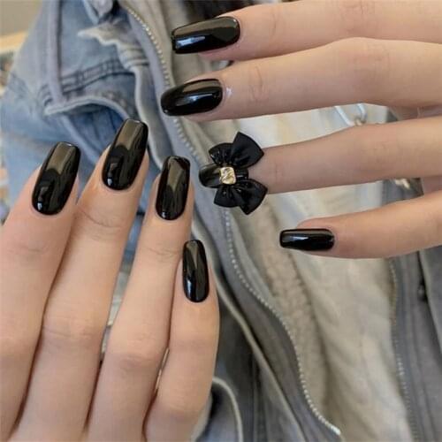 24pcs fake nails with glue Black Butterfly Wear Short Paragraph Fashion Manicure Patch False Nails press on nails designs TO