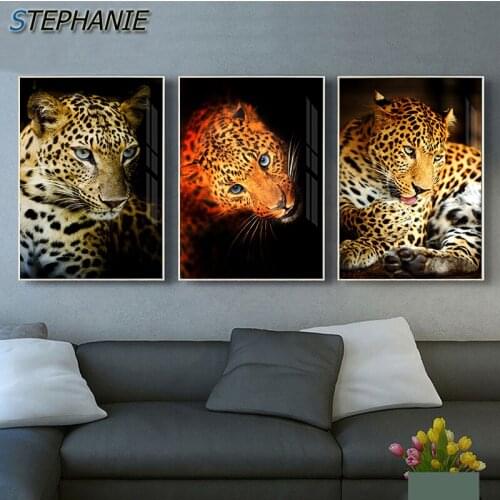 Nordic Leopard Wall Art Poster Modern Big Canvas Print Fashion Home Decor Black White Animal Forest Painting Wall Picture Decor