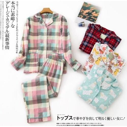 New Pajamas For Women Cotton Red Plaid Print Pajamas Set Long Sleeve Sleepwear Turn-down Collar Home Service Casual Pyjamas Suit