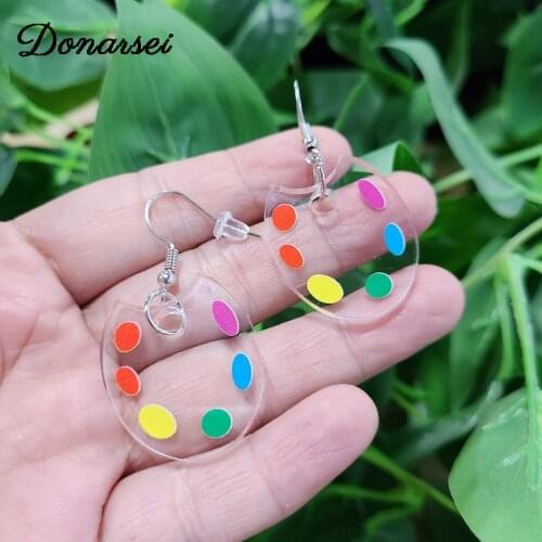 Donarsei 2021 New Funny Mini Color Palette Acrylic Drop Earrings For Women Cute Handmade Transparent Dangle Earrings Gift