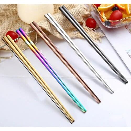 Hot Durable Eco Friendly Rainbow Colorful Chopsticks Metal Chinese Stainless Steel Reusable Tableware