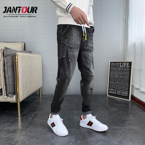 Ripped Jeans For Men Elastic Waist Regular Jeans Men 2021 Stretch Pants Man Streetwear Male Denim Trousers Brand Men Clothing