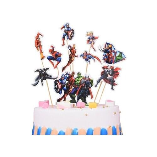 Happy Birthday Cartoon Baby Shower Events Party Revengers Design Decoration Cupcake Cake Toppers With Wooden Sticks Supply