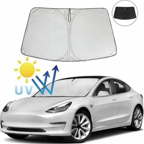 Car Windshield Sun Shade Blocks Sunscreen UV Rays Protector Parasol Foldable Sunshade For Tesla Model Y 3 2017-2022 Accessories