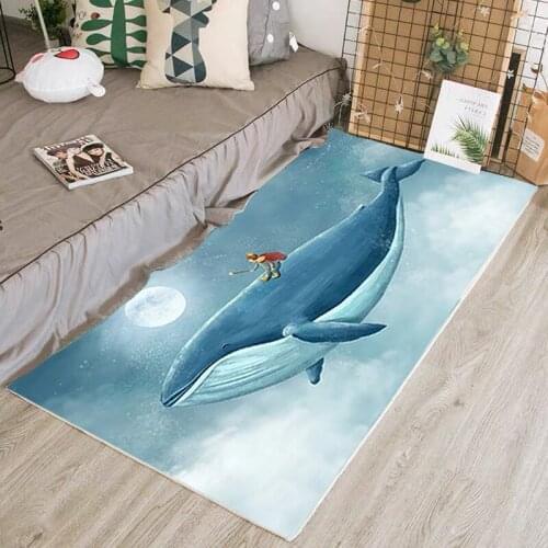 Modern Cartoon Whale Carpet Childrens Bedroom Bedside Non-Slip Rectangular Mat