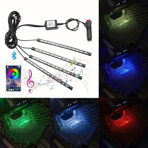 App Bluetooth Control 4 in 1 RGB LED Strip Lights Sound Music Control Car Floor Atmosphere Lamp Car Interior Lights