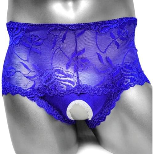 Crotchless Sissy Boxer Panties Lace Transparent Exotic Lingerie Boxer Shorts Adult See-through Sheer Open Butt Men Panties