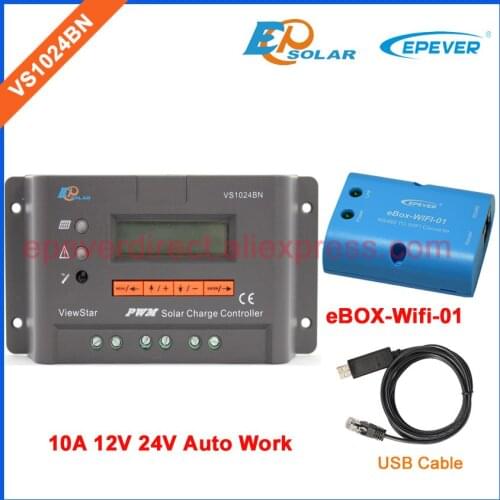 VS1024BN EPSolar EPEVER 10A 24V USB cable and wifi BOX for communication function solar PWM controller 12V 10amp MT50 Meter