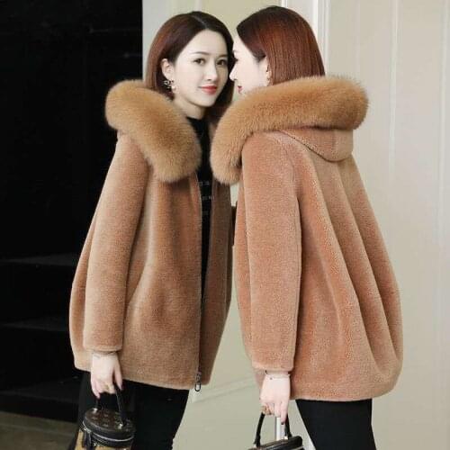 Woman 2021 Winter Genuine Fur Jacket Women Hooded Korean Loose Thicken Warm Sheep Shearing Coat Solid Short Wool Outwear Y585