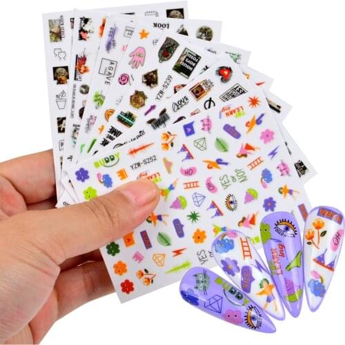 1 Sheet 3D Cute Cartoon Nail Sticker Adhesive Anime Diamond Eyes Cat Flowers Nail Transfer Sticker Decals Nail Art Decoration