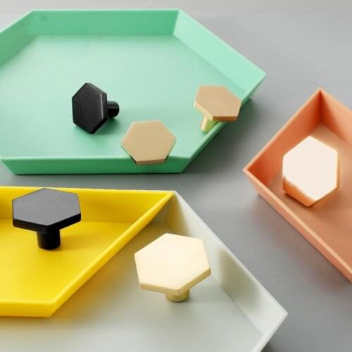 1Pc Brass Hexagon Knobs Handles Pulls With Screws Cabinet Door Handle Dresser Drawer Pulls Home Kitchen Furniture Hardware Knobs