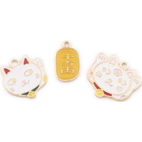 10pcs/Lot Alloy Oil Drop Charms Lucky Cat Animal Enamel Pendants for DIY Bracelet Necklace Accessories