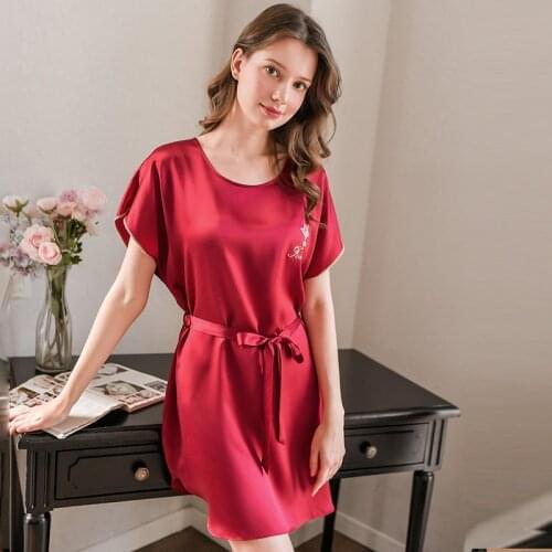 100% silk elegant lady home wear pajamas, women luxury rose embroidery night skirt,young girl silk sleepwear,fashion sleep dress