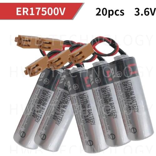 20pcs/lot 100% New Original For TOSHIBA ER17500V 3.6V PLC Lithium Battery Batteries With Brown Plug Free Shipping