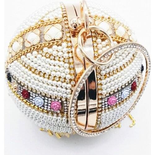 2020 Chic Luxury Crystal Pearl Tassel Round Evening Bags Fashion Women Party Wedding Ball Handbags and Purses bolsas feminina