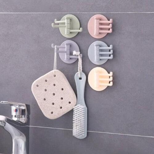 3Pcs Flexible Self Adhesive Towel Hook 3 Divisions Swivel Rotating Holder Door Back Hanger for Kitchen Bathroom Storage Supplies