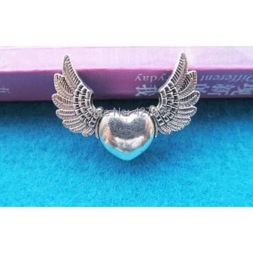 50pcs 26.40mmx35.70mm Antique Silver Heart Wing Slide Beads Connector Pendant Charm Finding,Fit Bracelet Necklace,DIY Accessory