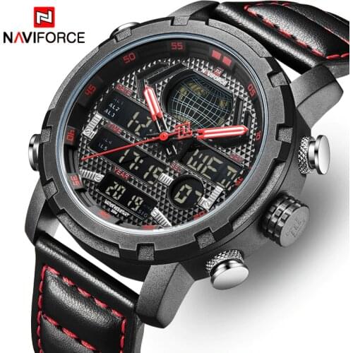 NAVIFORCE Top Luxury Brand Men Sports Watches Mens Military Quartz Digital Waterproof Watches Man Date Clock Leather Wrist watch