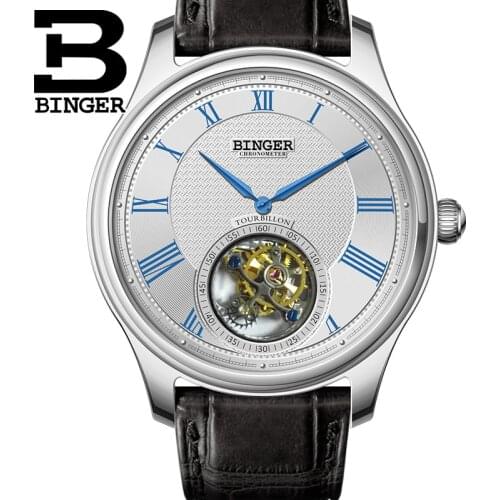 High Quality BINGER Business Seagull Tourbillon Mechanical Watch Crocodile Leather Strap Sapphire Men Automatic Watches 2017