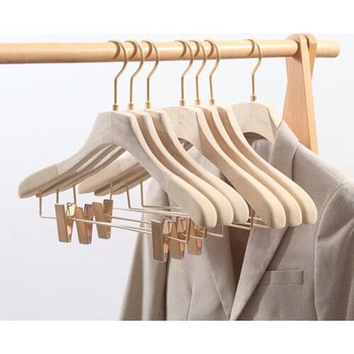 10pcs/lot Flocked Wooden Coat Hangers Wide Shoulder Anti-Slip Solid Wood Clothes Hangers Ideal for Suits Jeans Jackets Dress