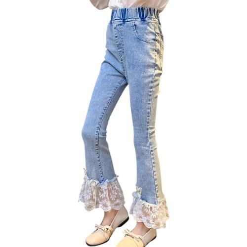 Jeans For Girls Lace Childrens Jeans For Girl Appliques Childrens Jeans Patchwork Childrens Clothes 6 8 10 12 14